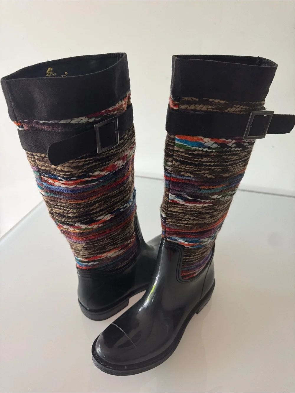 Nomad Chopper Multicolor Knit Rain Boots Size 9